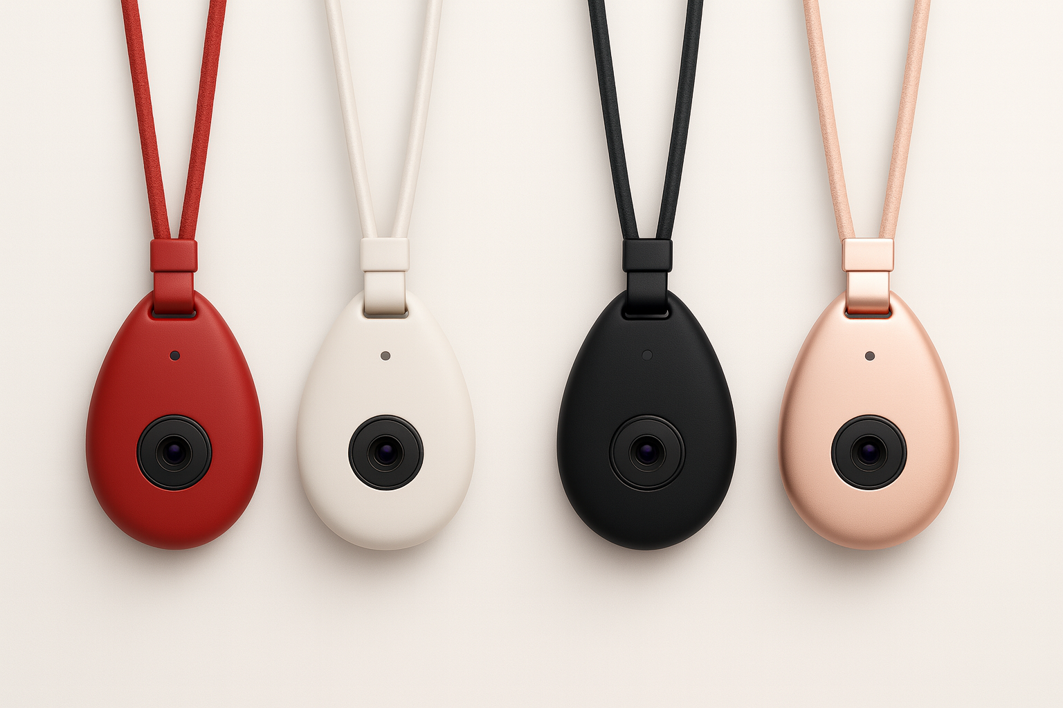 Quatre Q-Pendant côte à côte en rouge, ivoire, noir et rose gold